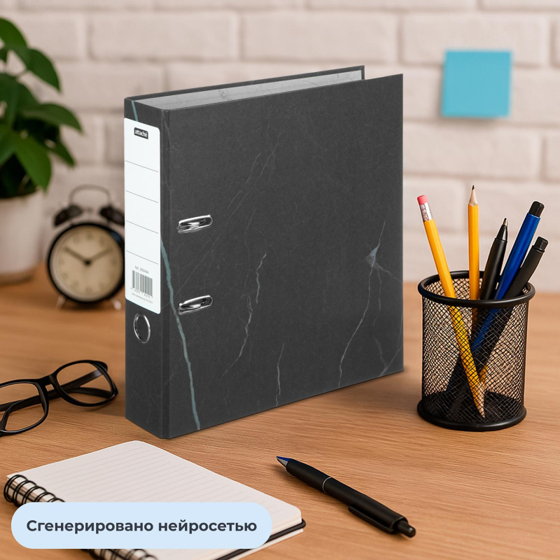 Папка-регистратор 75мм Attache Economy нов мрам А4 чер, бум/бум, б/мет угол - фото 12