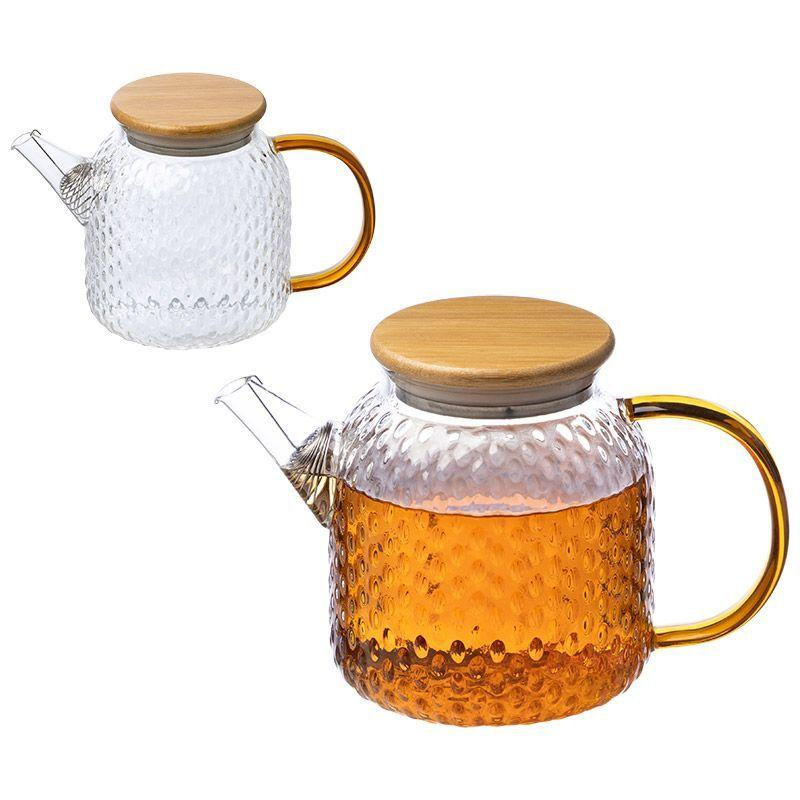 Чайник заварочный AROMA, объем 1л,из боросилик стекла,с крышк бамбук,105040 - фото 1