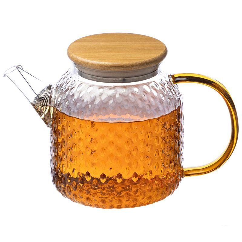 Чайник заварочный AROMA, объем 1л,из боросилик стекла,с крышк бамбук,105040 - фото 3