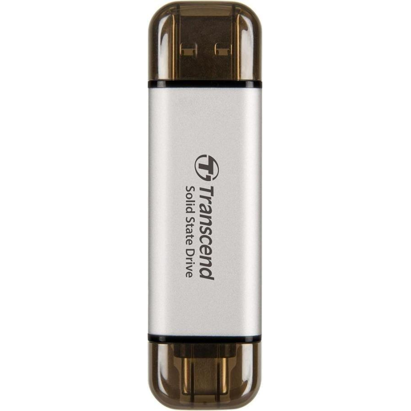 Портативный SSD Transcend 512Gb, USB 10Gbps, Type-C/Type-A, Серебряный - фото 1