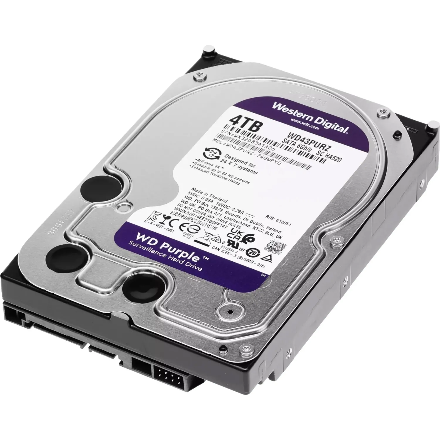 Жесткий диск Western Digital Purple 4Tb, SATA, 5400rpm,256MB(WD43PURZ) - фото 3