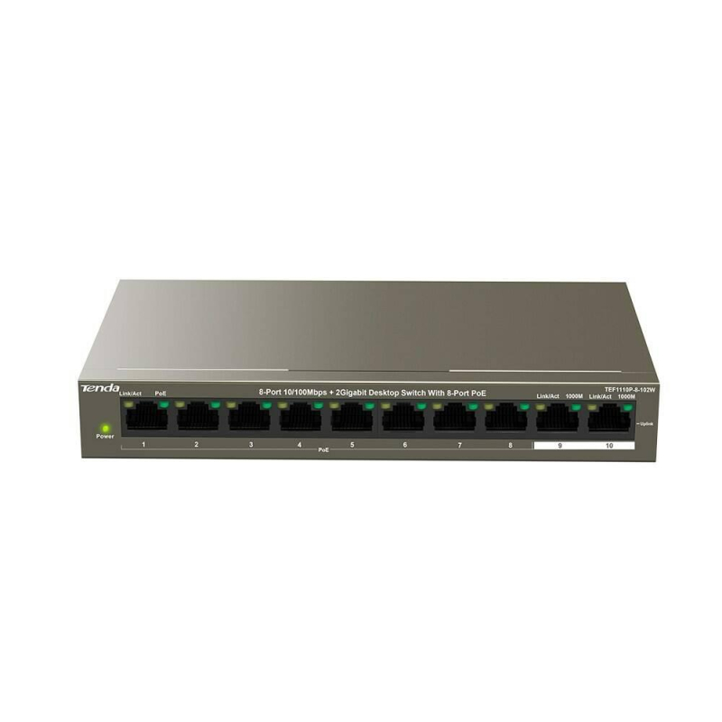Коммутатор Tenda TEF1110P-8-102W 10/100 Мбит/с + 2 Гбит с 8 портами PoE - фото 2