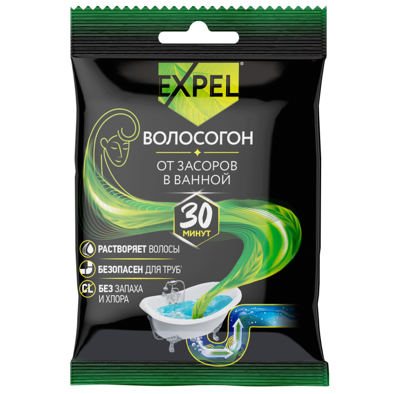 Средство для прочистки труб Expel для устранения засоров от волос саше, 50г - фото 1