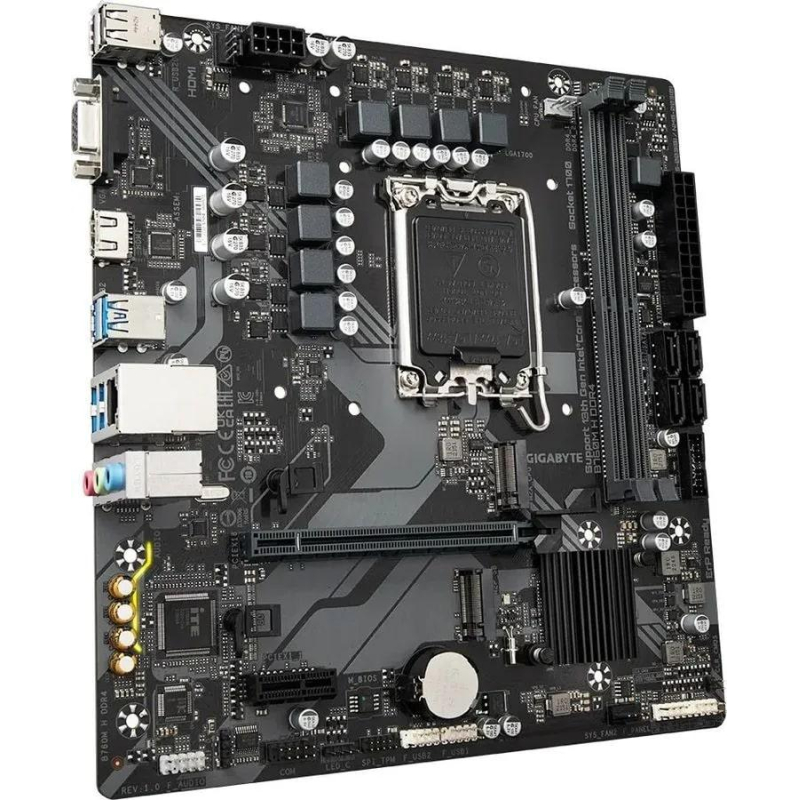 Материнская плата Gigabyte B760M H DDR4, s1700, B760, 2xDDR4-3200, mATX - фото 1
