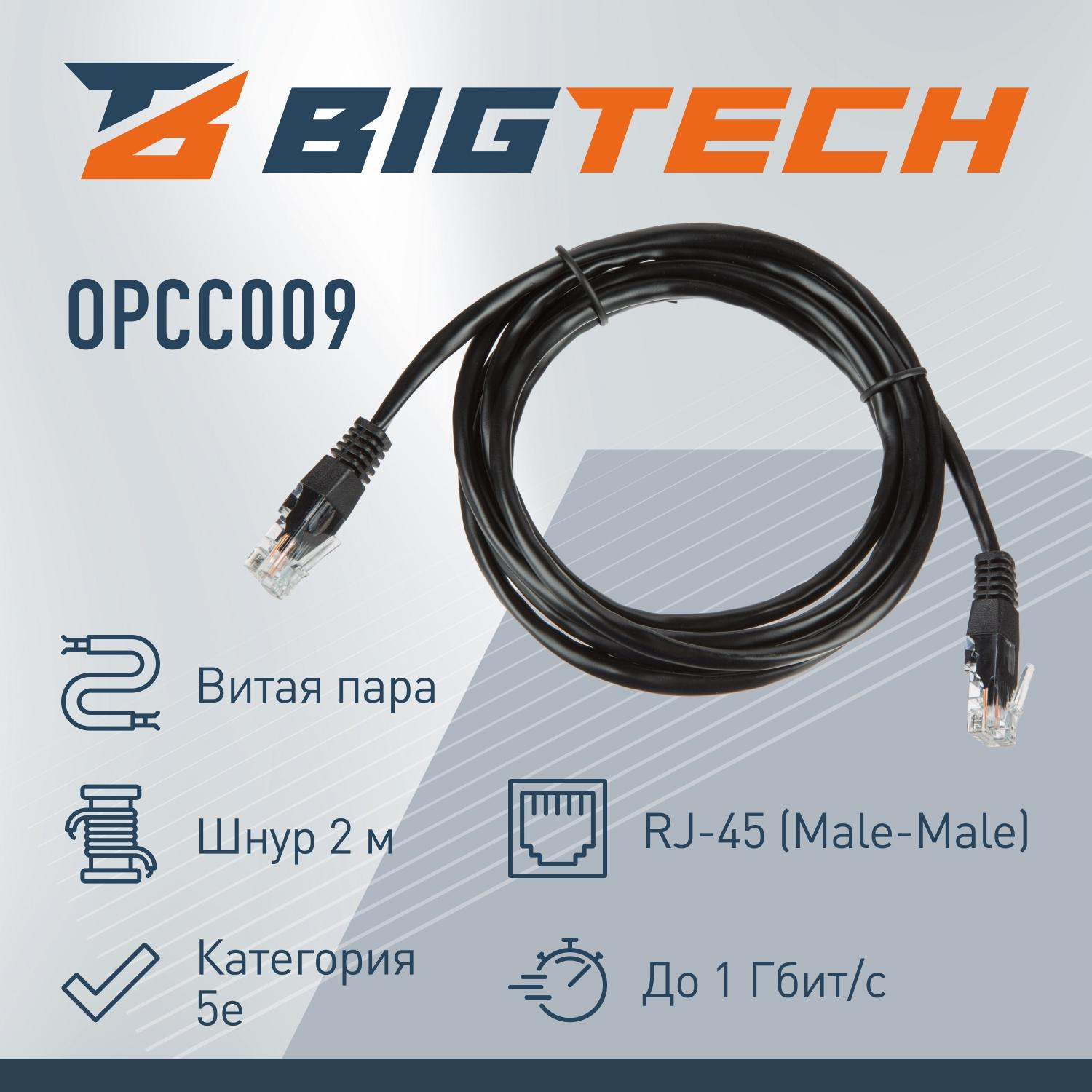 Патч-корд BigTech OPCC009 UTP CCA кат.5e/2м/литой/многожильный (черный) - фото 2