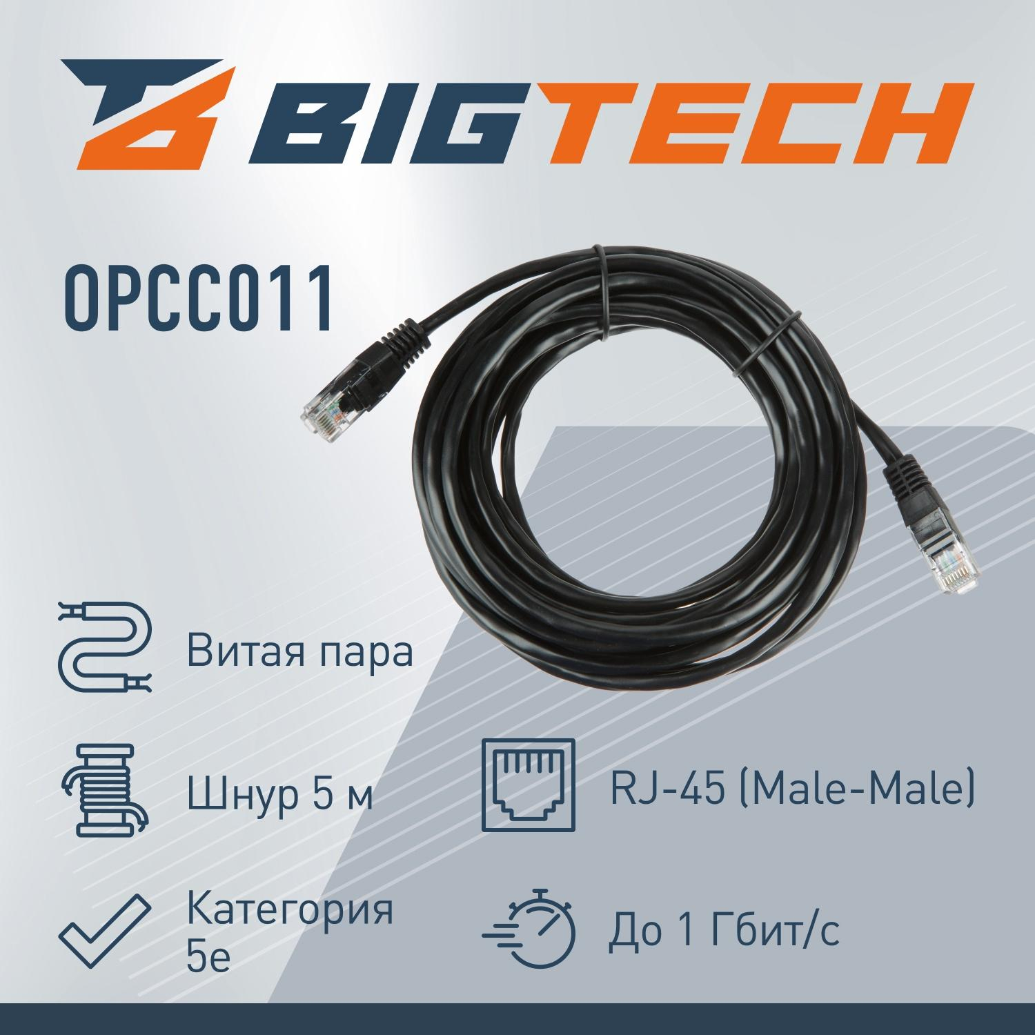 Патч-корд BigTech OPCC011 UTP CCA кат.5e/5м/литой/многожильный (черный) - фото 2