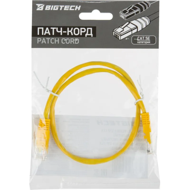 Патч-корд BigTech OPCC019 UTP CCA кат.5e/0.5м/литой/многожильн (желтый) - фото 7