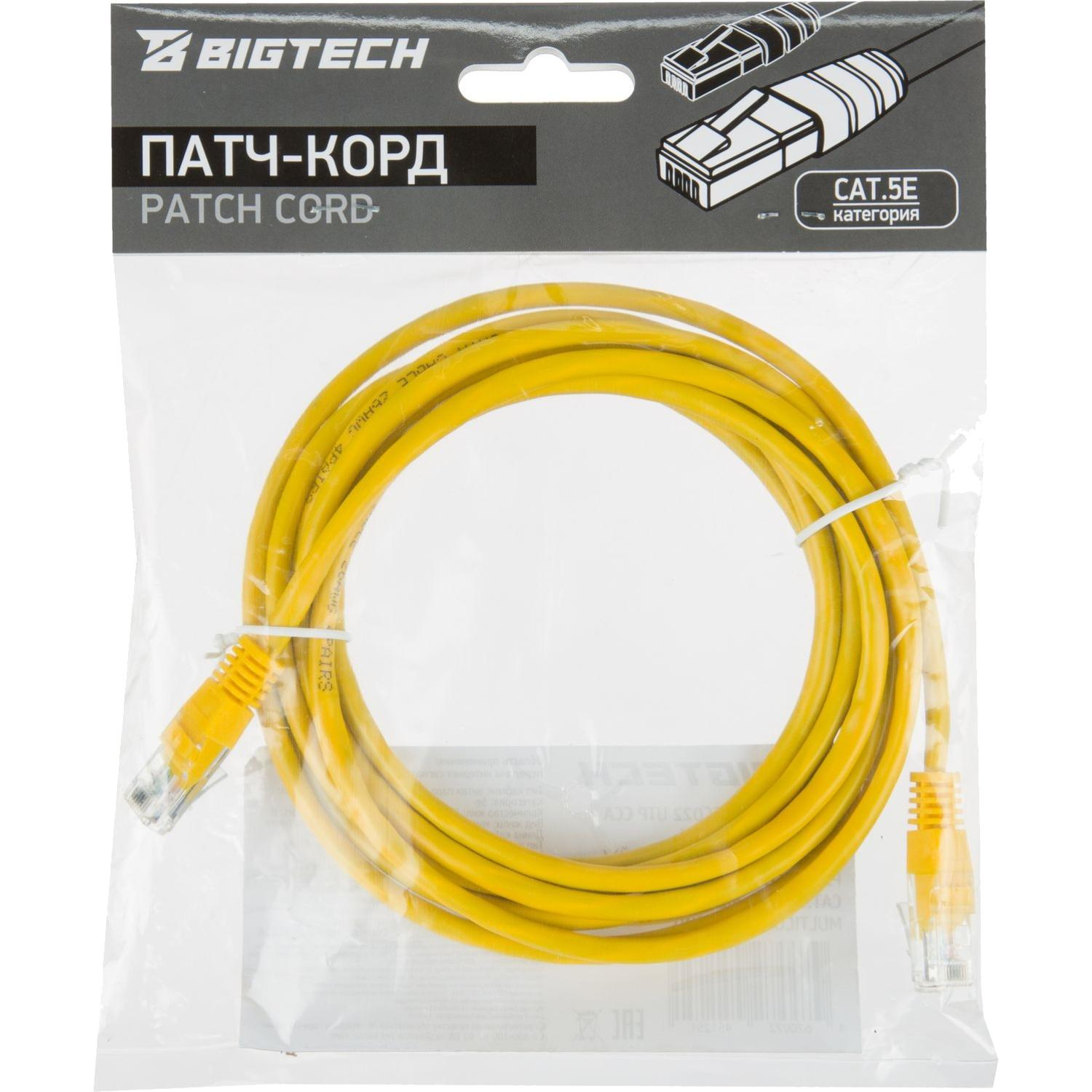 Патч-корд BigTech OPCC022 UTP CCA кат.5e/3м/литой/многожильный (желтый) - фото 7