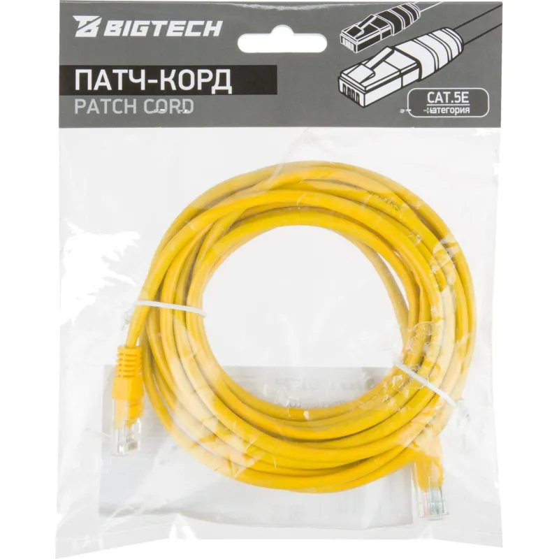 Патч-корд BigTech OPCC023 UTP CCA кат.5e/5м/литой/многожильный (желтый) - фото 7