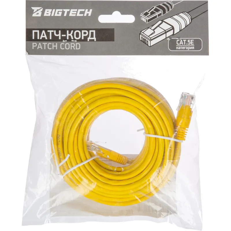 Патч-корд BigTech OPCC024 UTP CCA кат.5e/10м/литой/многожильный (желтый) - фото 7