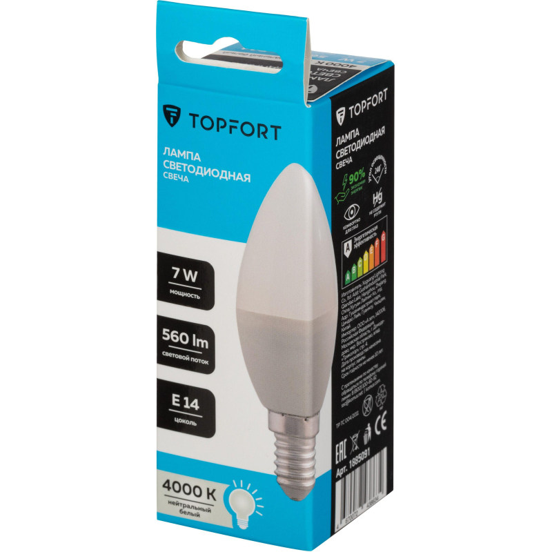 Лампа светодиодная Topfort E14 7W 4000K свеча - фото 5