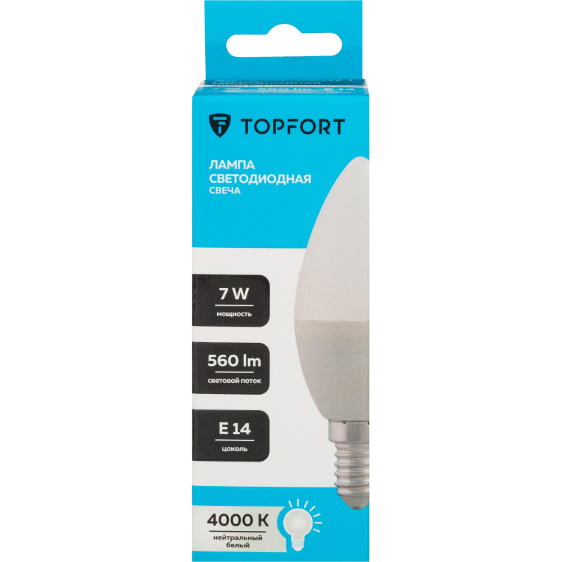 Лампа светодиодная Topfort E14 7W 4000K свеча - фото 6