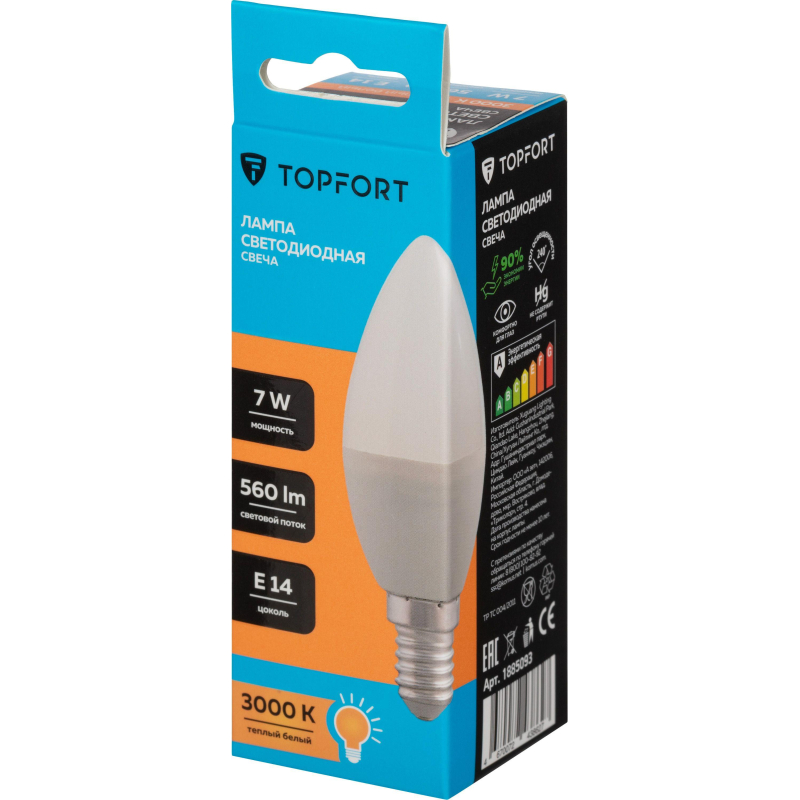 Лампа светодиодная Topfort E14 7W 3000K свеча - фото 5