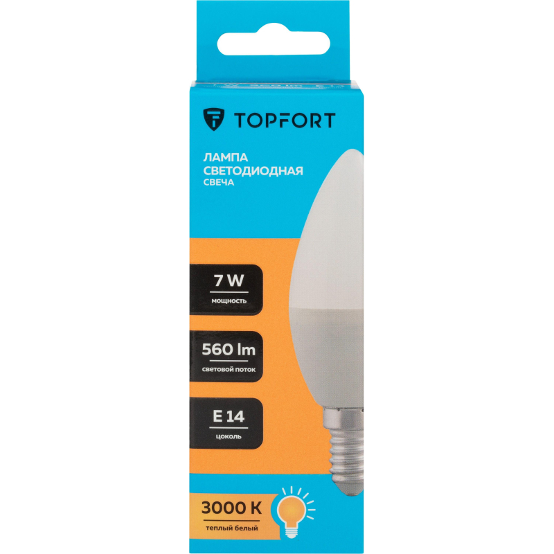 Лампа светодиодная Topfort E14 7W 3000K свеча - фото 6