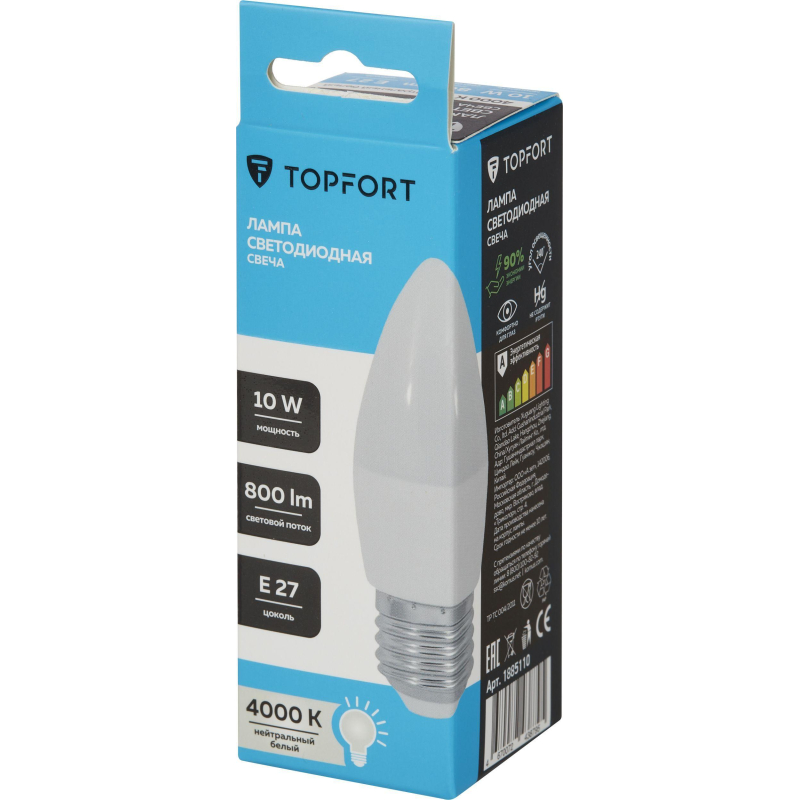 Лампа светодиодная Topfort E27 10W 4000K свеча - фото 5