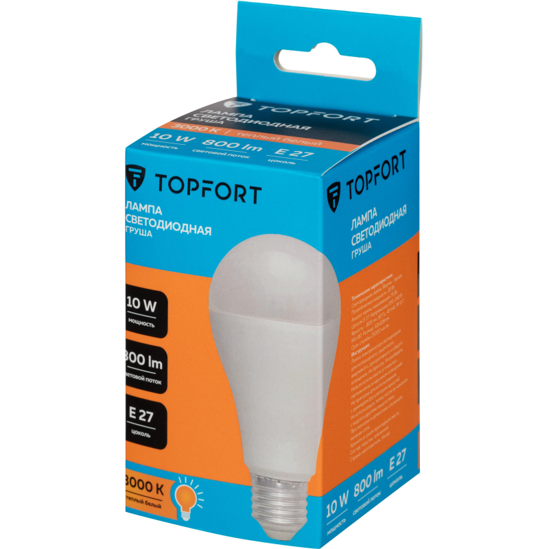 Лампа светодиодная Topfort E27 10W 3000K груша - фото 4