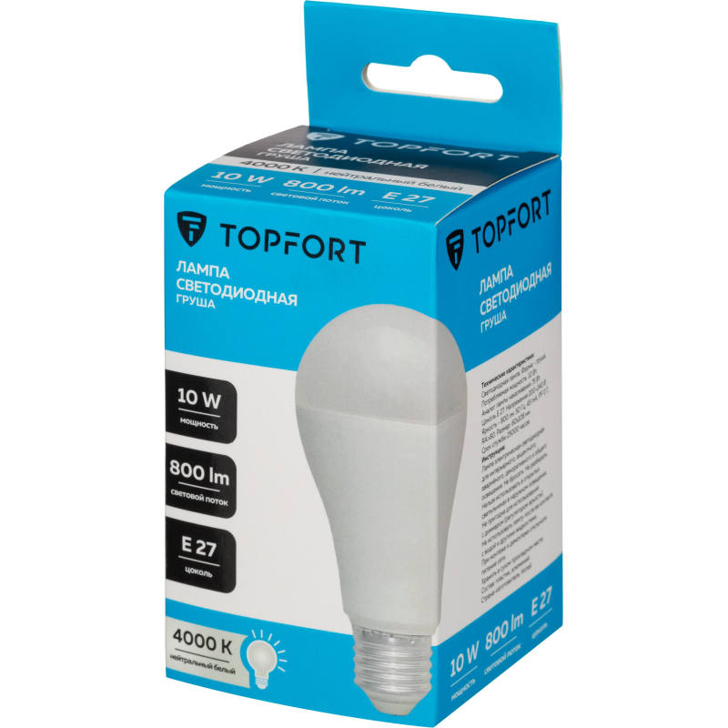 Лампа светодиодная Topfort E27 10W 4000K груша - фото 4