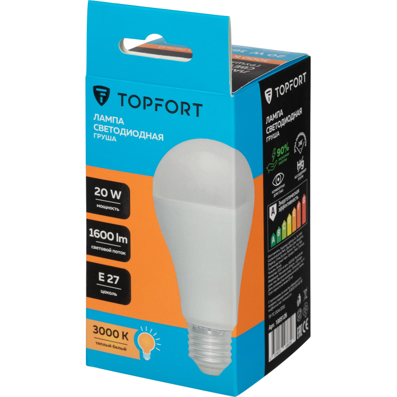 Лампа светодиодная Topfort E27 20W 3000K груша - фото 5