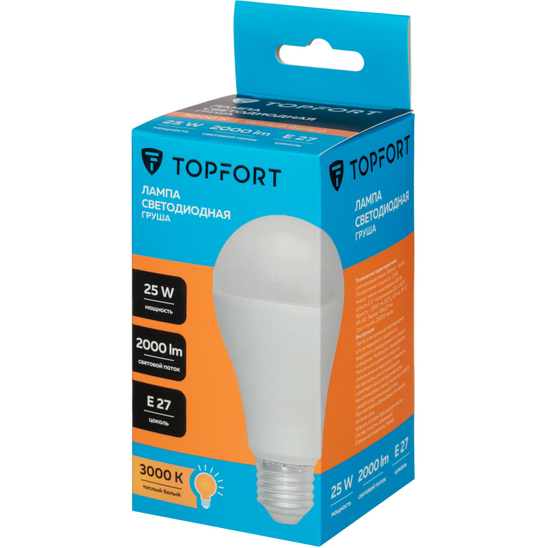 Лампа светодиодная Topfort E27 25W 3000K груша - фото 4