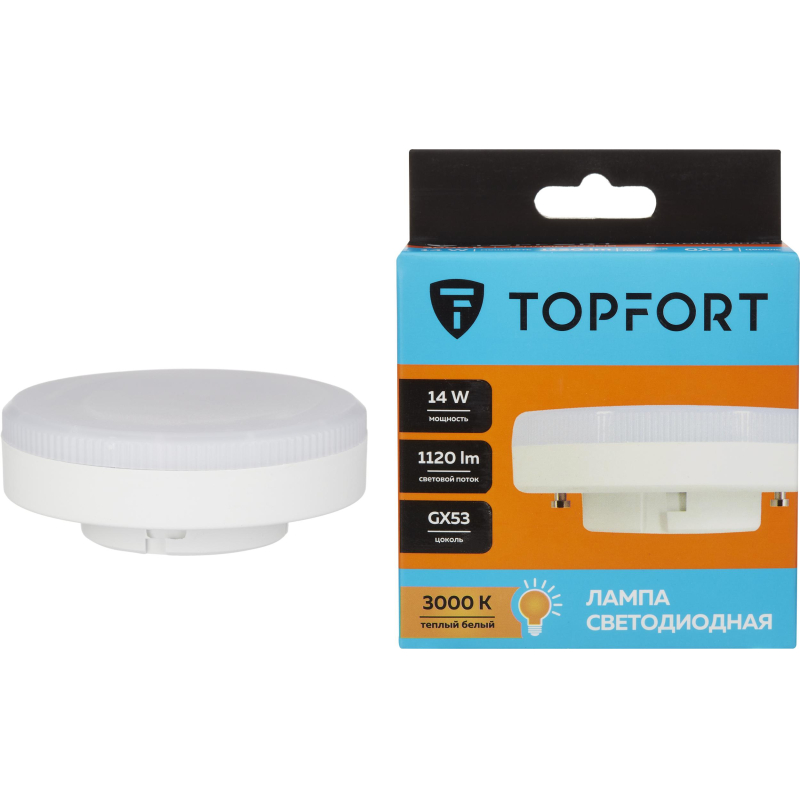 Лампа светодиодная Topfort GX53 14W 3000K - фото 1