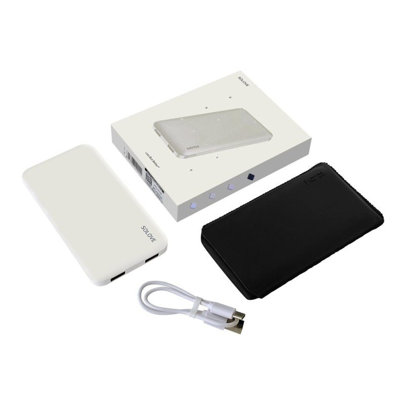 Внешний аккумулятор SOLOVE (Mi) 001M+ 10000mAh, кожаный чехол, белый - фото 6