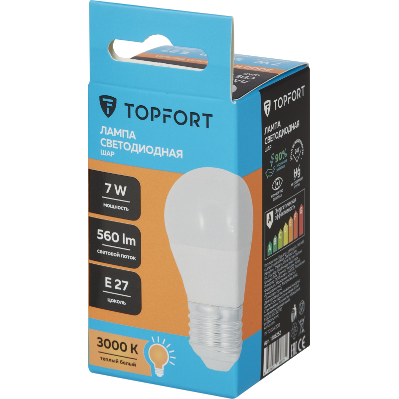 Лампа светодиодная Topfort E27 7W 3000K шар - фото 5