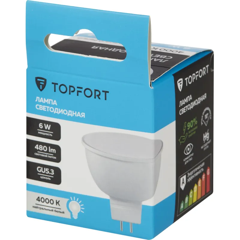 Лампа светодиодная Topfort GU5.3 12V 6W 4000K - фото 4