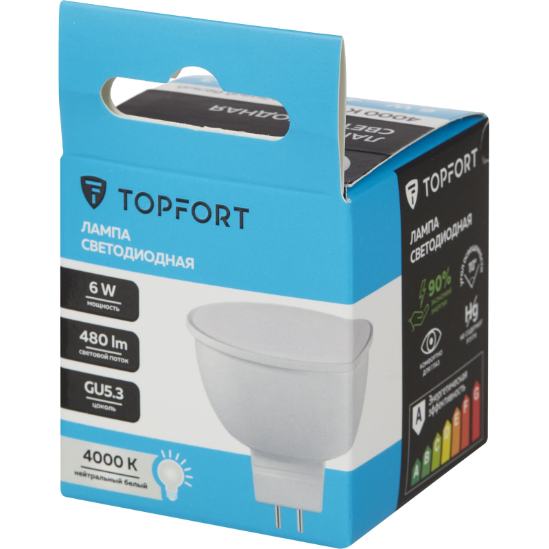 Лампа светодиодная Topfort GU5.3 12V 6W 4000K - фото 4