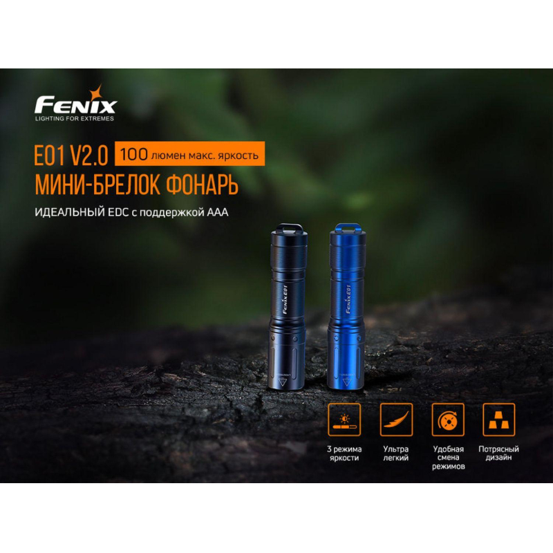 Фонарь Fenix E01 V2.0, синий, E01V20BL - фото 2