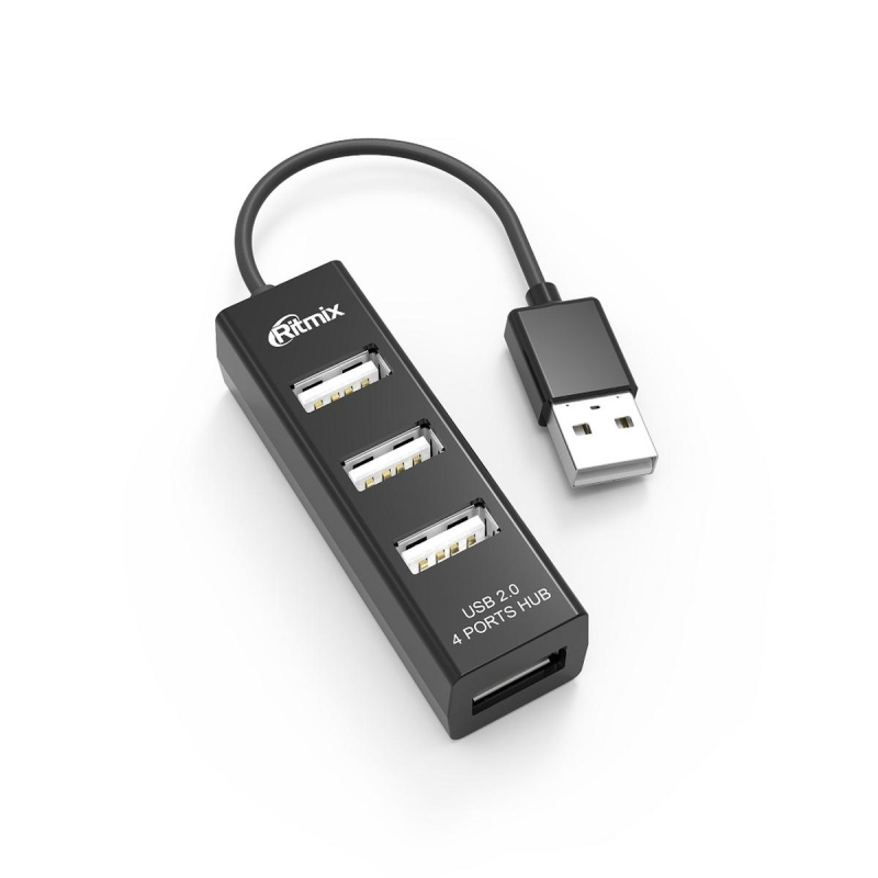 Разветвитель USB Ritmix CR-2402 black (USB хаб) 4 порта USB (15119265) - фото 1