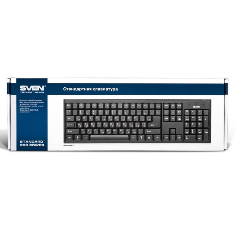 Клавиатура Sven Standard 303 Power USB+PS/2 черная 104 кл. (SV-03100303PU) - фото 5