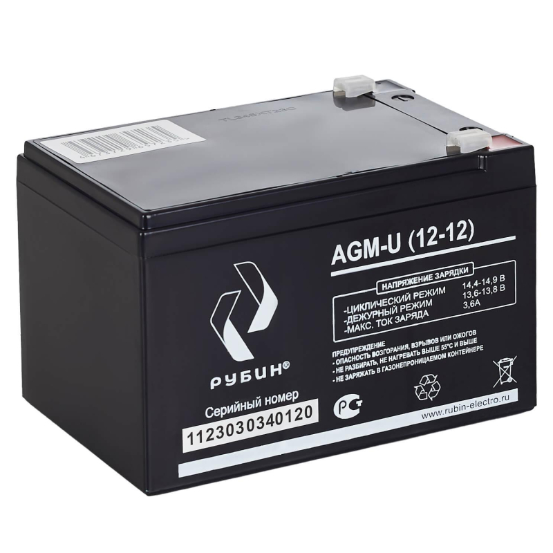 Батарея для ИБП Рубин 12V 12Ah AGM (РЭ-АКБ1212) - фото 1