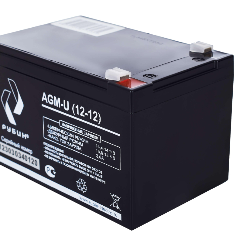 Батарея для ИБП Рубин 12V 12Ah AGM (РЭ-АКБ1212) - фото 8