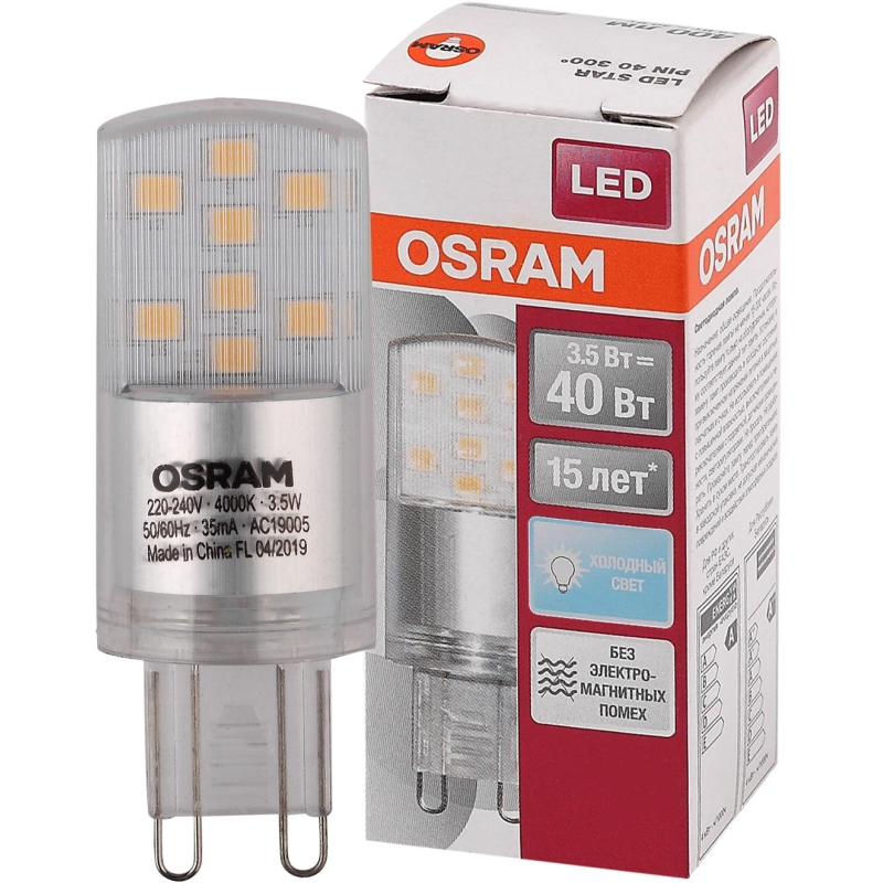 Лампа светодиодная OSRAM LEDSPIN40 CL 3,5W/840 230V G9 FS1 (315853) - фото 2