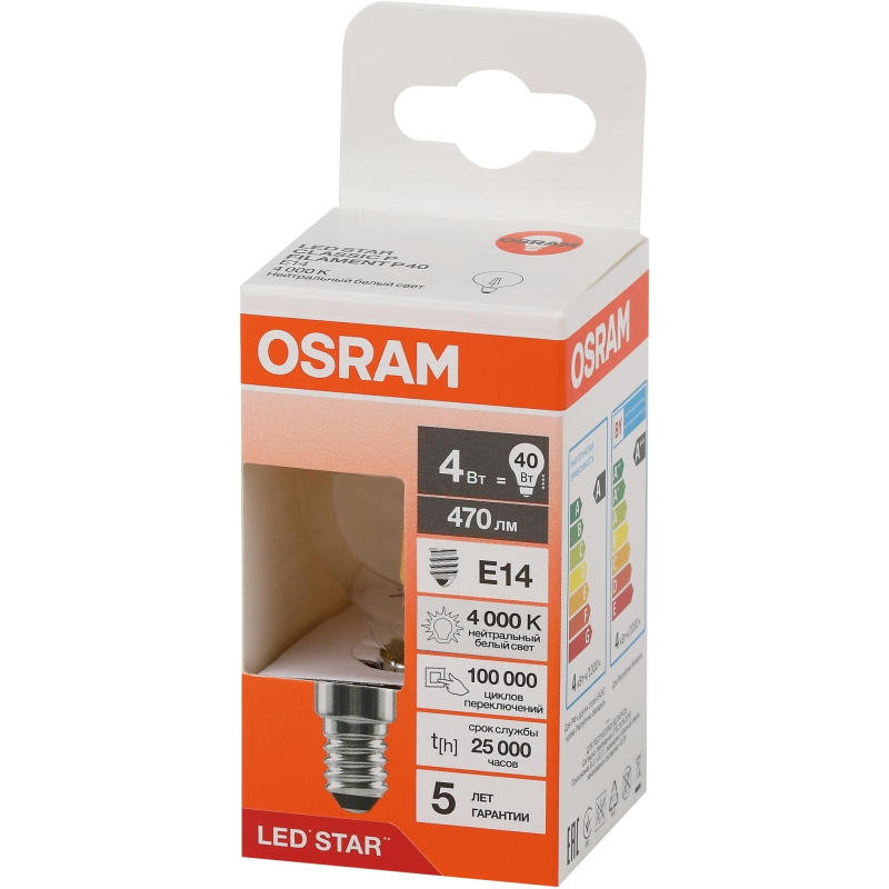Лампа светодиодная OSRAM LS CLP40 4W/840 230VFILCL E14 FS1 - фото 1
