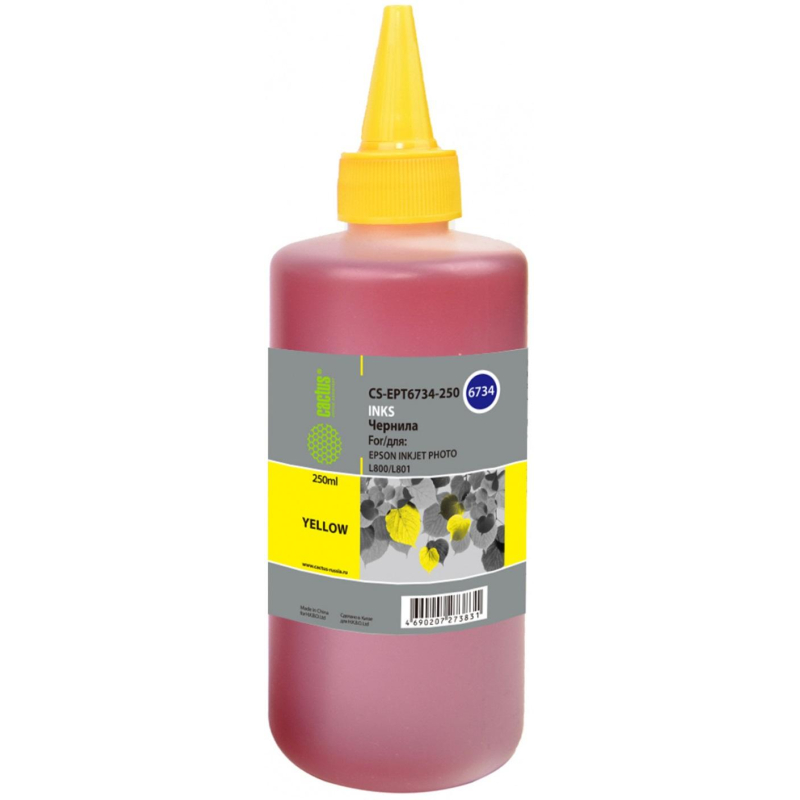 Чернила Cactus CS-EPT6734-250 T6734 жел. 250мл для Epson L800/L1800 - фото 1