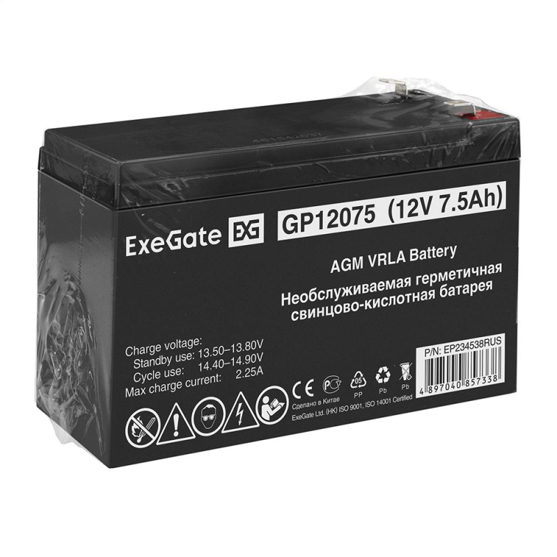Батарея для ИБП ExeGate GP12075 (12V 7.5Ah 1227W, клеммы F2)(EP234538RUS) - фото 6