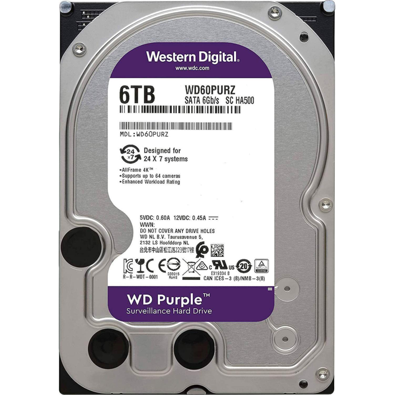 Жесткий диск Western Digital Purple 6TB, SATA, 5400rpm, 256MB(WD64PURZ) - фото 1