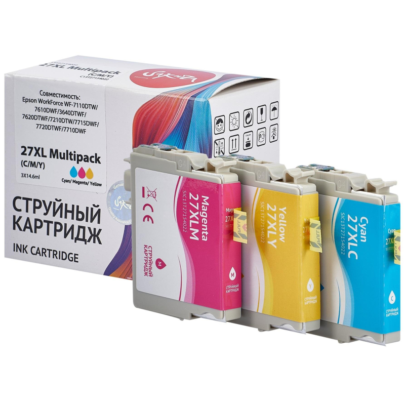 Картридж струйный Sakura C13T27154022 27XL вод наб для Epson WF-7110DTW - фото 1