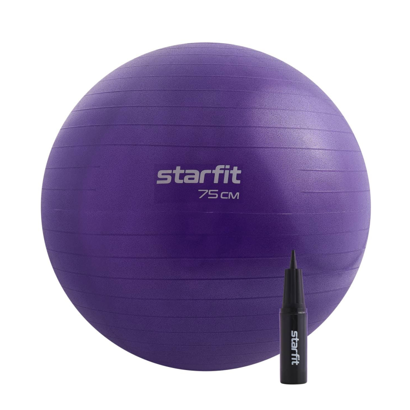 Фитбол STARFIT GB-109 75см,1200 гр,антивзрыв,с ручн нас,фиол, УТ-00020233 - фото 1