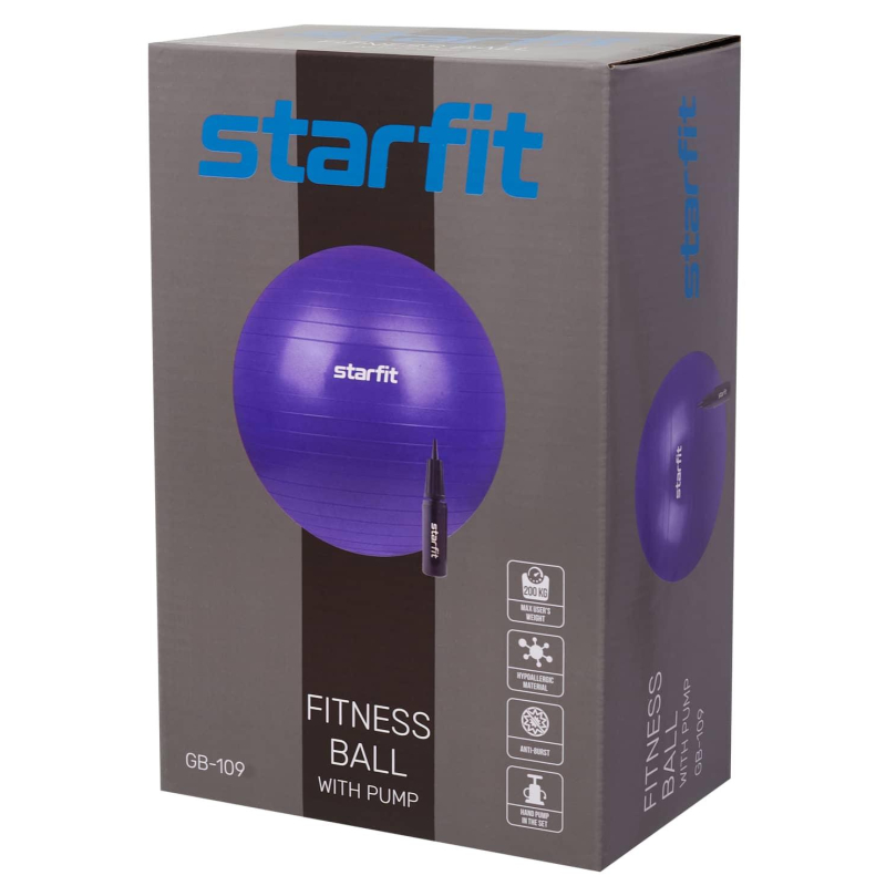 Фитбол STARFIT GB-109 75см,1200 гр,антивзрыв,с ручн нас,фиол, УТ-00020233 - фото 3