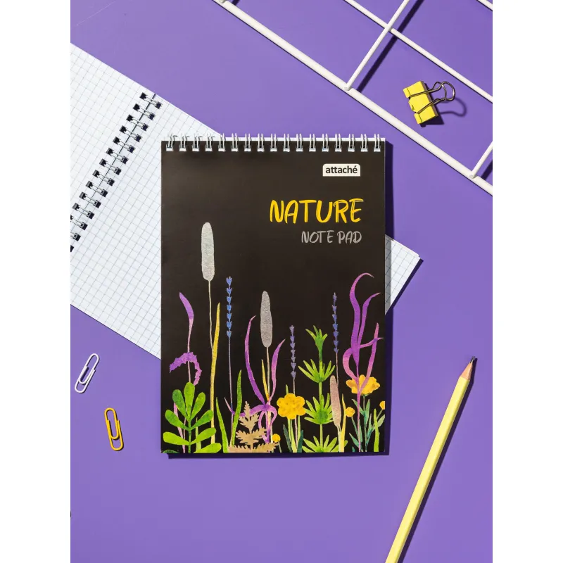 Блокнот А5 60л Attache Nature Black flowers клет,65г,100%,греб,карт,ВД-лак - фото 9