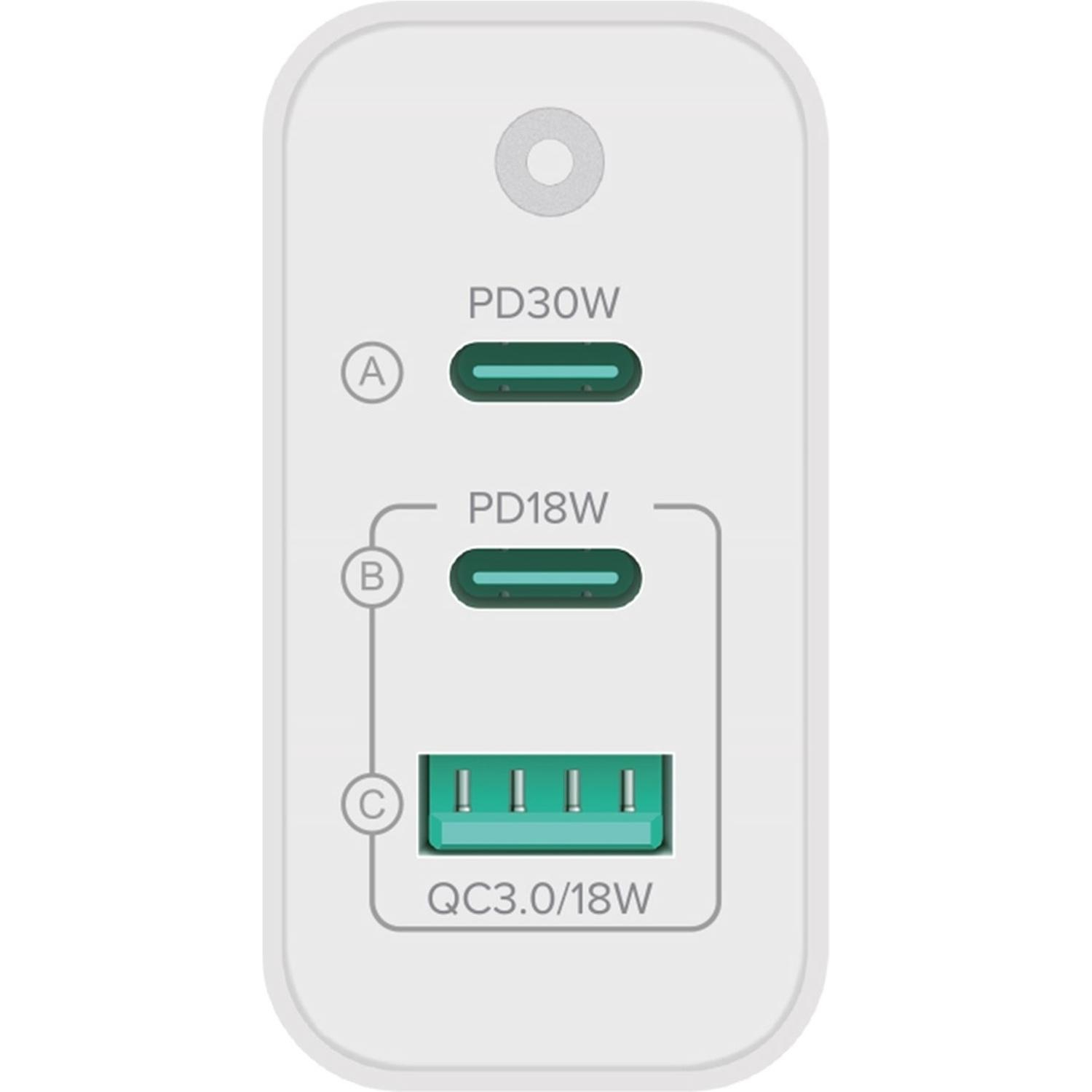 Зарядное устройство сетевое PERO TC14 USB-A QC3.0 + 2х USB-C PD, 48W белый - фото 5