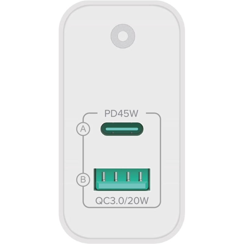 Зарядное устройство сетевое PERO TC15 USB-A QC3.0 + USB-C PD, 65W белый - фото 4