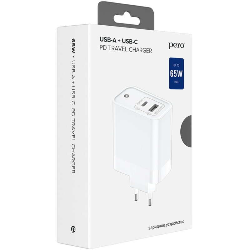 Зарядное устройство сетевое PERO TC15 USB-A QC3.0 + USB-C PD, 65W белый - фото 6