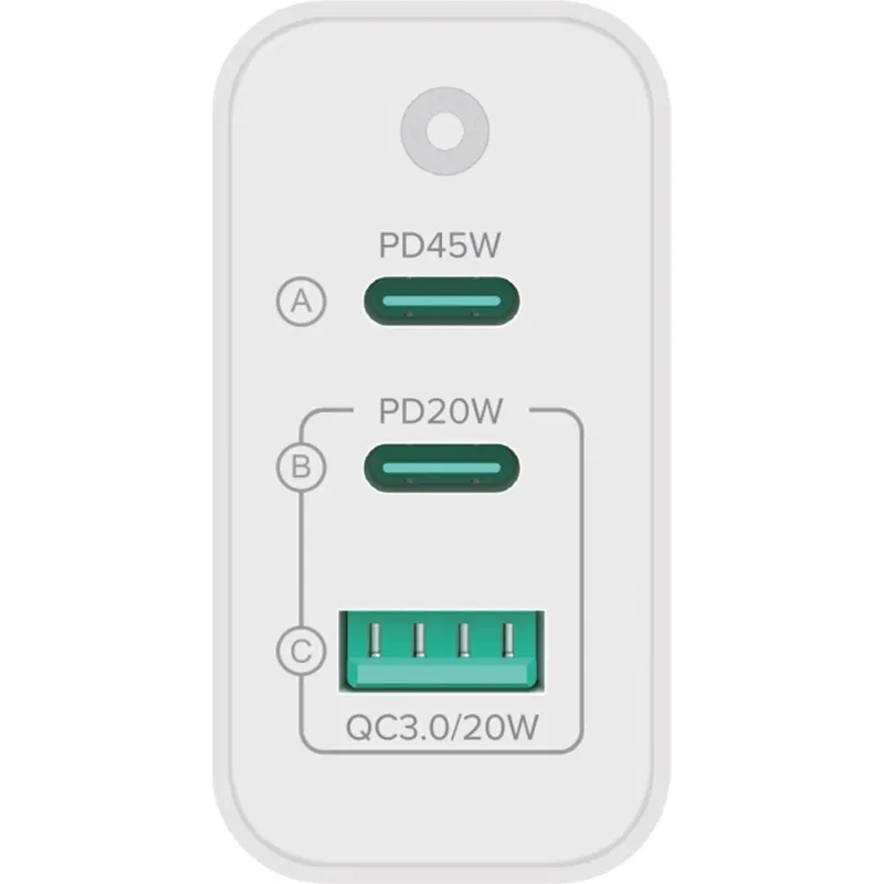 Зарядное устройство сетевое PERO TC17 USB-A QC 3.0 + 2х USB-C PD, 65W белый - фото 4