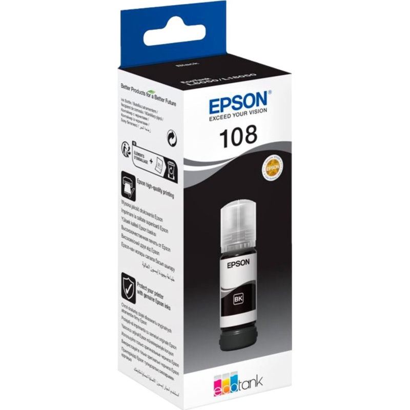 Чернила Epson 108 EcoTank Ink C13T09C14A для Epson L8050/L18050, Black 70ml - фото 1