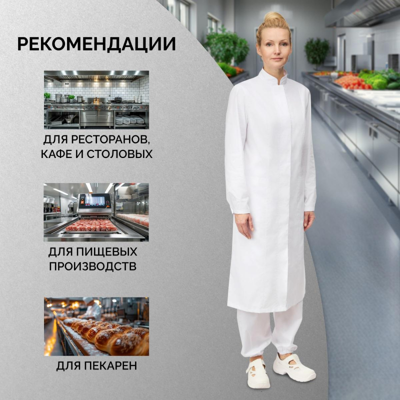 Халат для пищевого производства у17-ХЛ жен.ХАССП белый (48-50)158-164 - фото 4