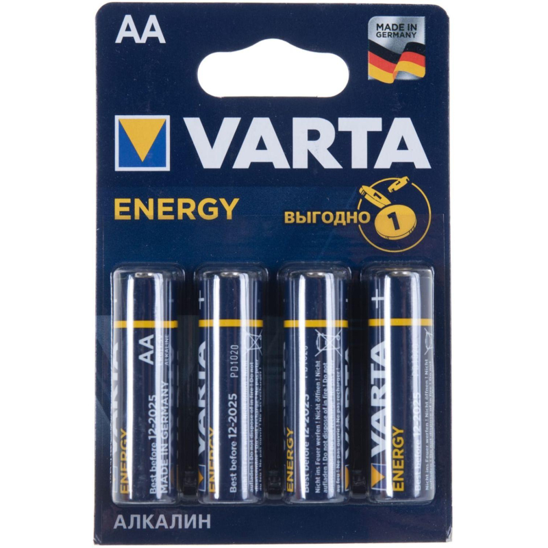 Батарейка Varta ENERGY LR6 AA 4шт/бл Alkaline 1.5V (4106) (4106213414) - фото 2