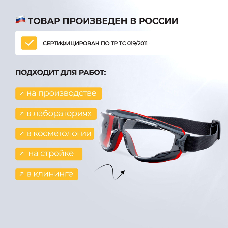 Очки защитные закрытые панорамные I-PROTECT с низким профилем (ОЧК900) - фото 5